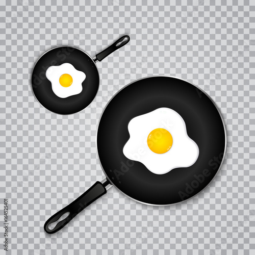 Sunny side up eggs on the pan for breakfast on transparent background