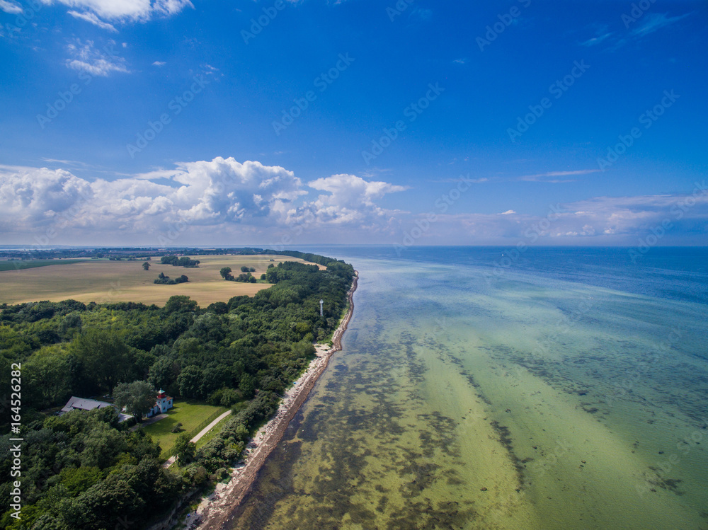 Aerial view of the beautiful beach coastline with cliffs at Poel island, Germany Aerial view of the beautiful beach coastline with cliffs at Poel island, Germany