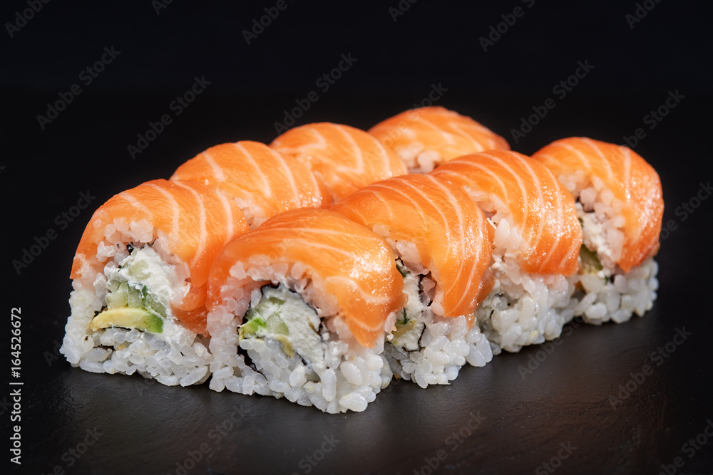 Sushi on black background. Perfect for creating sushi restaurant menu. Part of series. Sushi on black background. Perfect for creating sushi restaurant menu. Part of series.