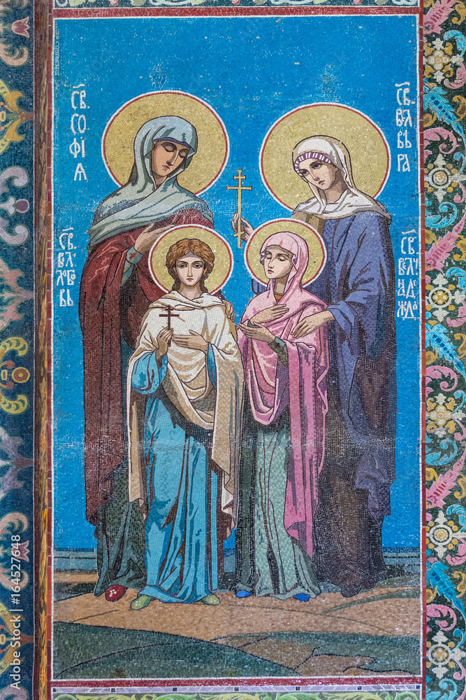 Fresco (icon) of the saints Faith, Hope, Charity and their mother Sophia..