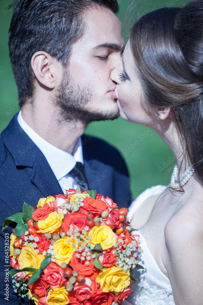 Portrait of happy just married husband and wife. Wedding photo Portrait of happy just married husband and wife. Wedding photo