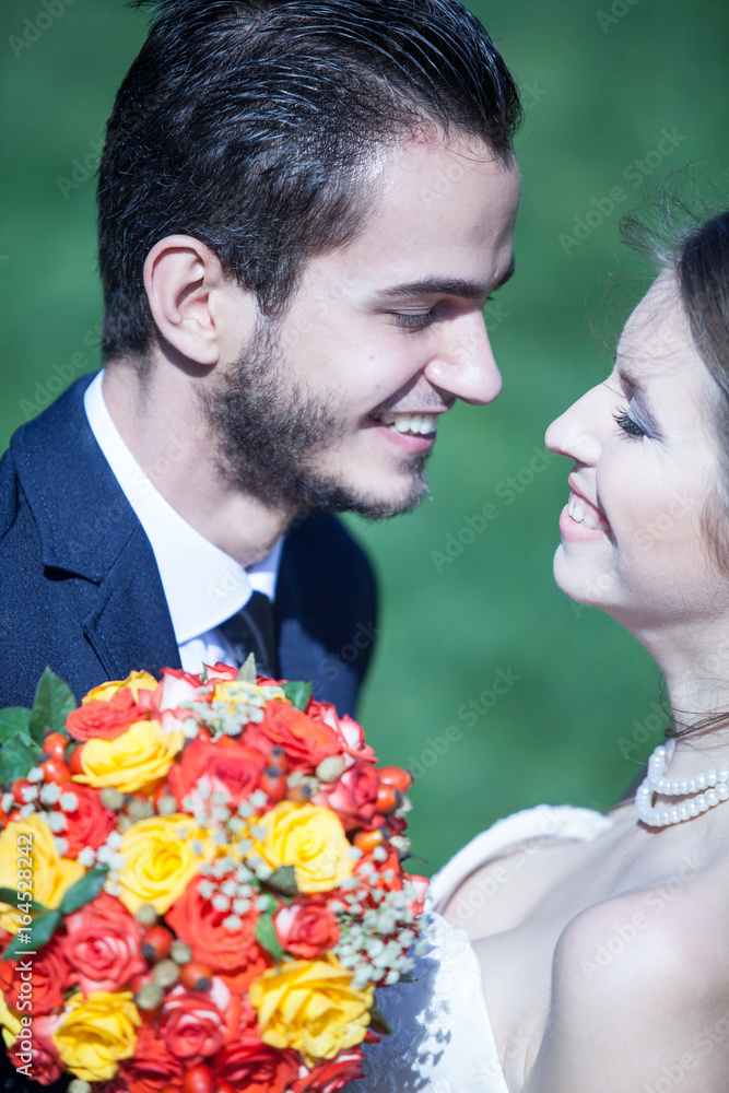 Portrait of happy just married husband and wife. Wedding photo Portrait of happy just married husband and wife. Wedding photo