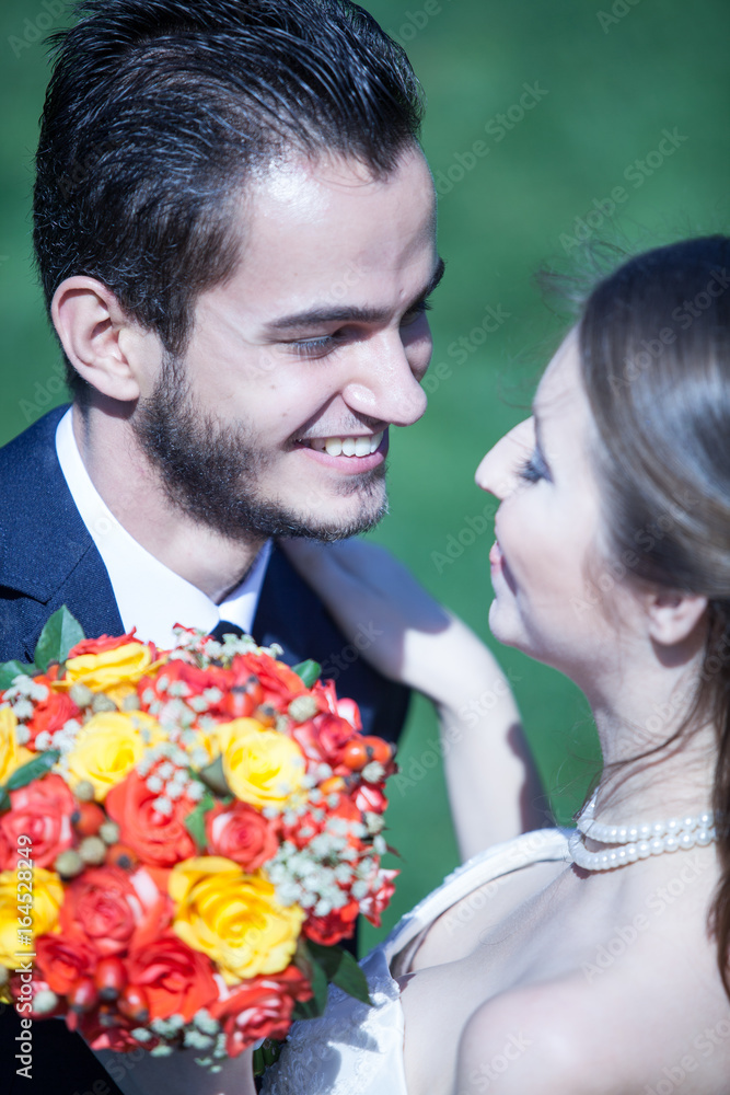 Portrait of happy just married husband and wife. Wedding photo Portrait of happy just married husband and wife. Wedding photo