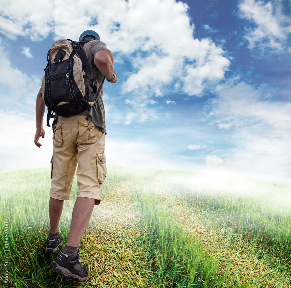 Silhouette of tourist and a beautiful landscape Silhouette of tourist and a beautiful landscape