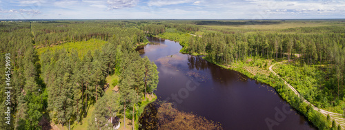 Aerial view of dam in Tudulinna, Estonia. Nature landscape. Panorama.