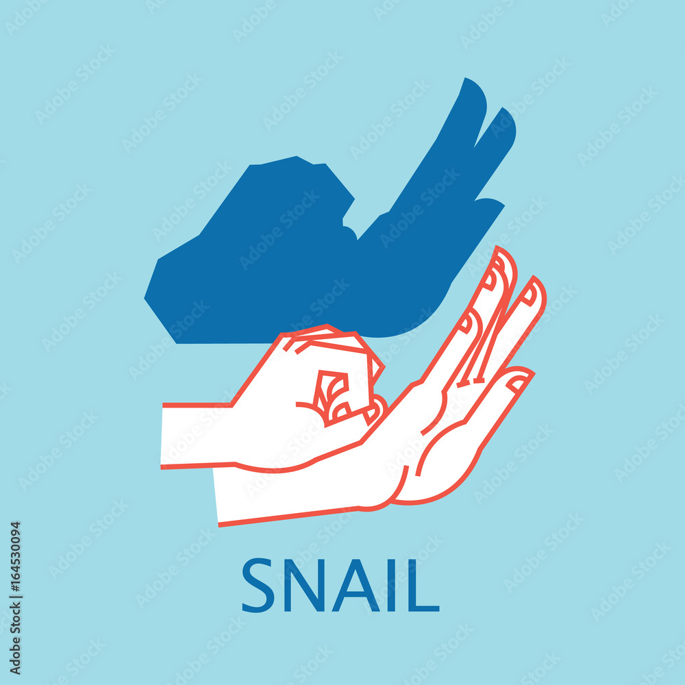 Fototapeta premium Shadow Theater. Hands gesture like Snail. Vector illustration of Shadow Hand Puppet.