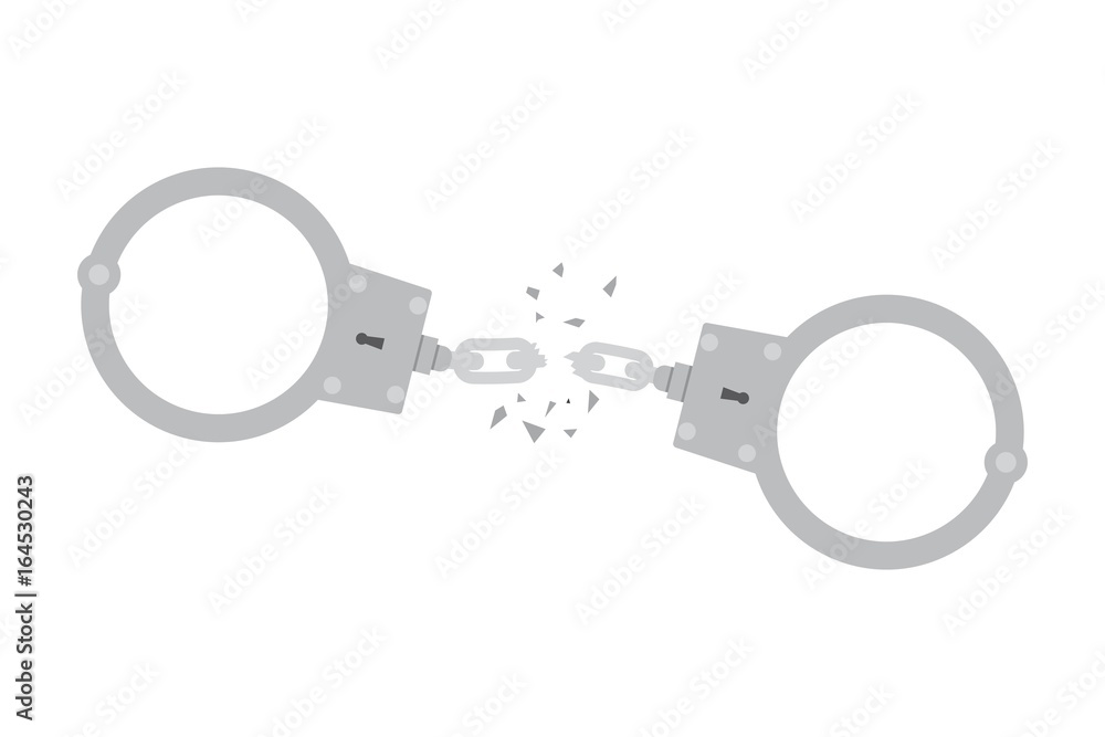 Broken handcuffs. Freedom concept. Vector illustration Broken handcuffs. Freedom concept. Vector illustration