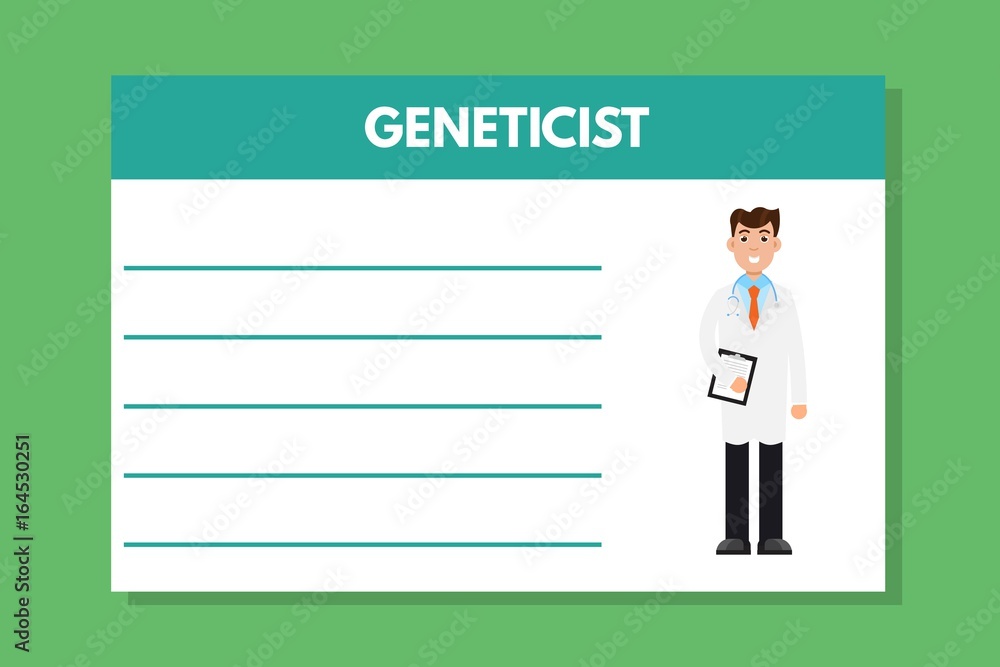 About doctor geneticist template. Medical professional notes. Vector illustration About doctor geneticist template. Medical professional notes. Vector illustration