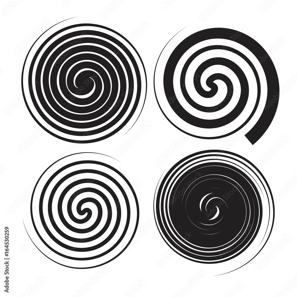 Spiral speed and swirl set. Vector illustrations. Spiral speed and swirl set. Vector illustrations.