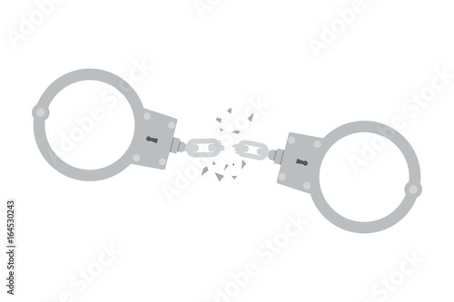 Broken handcuffs. Freedom concept. Vector illustration