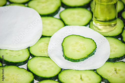 The cucumber extract. Cosmetics. Selective focus.  photo