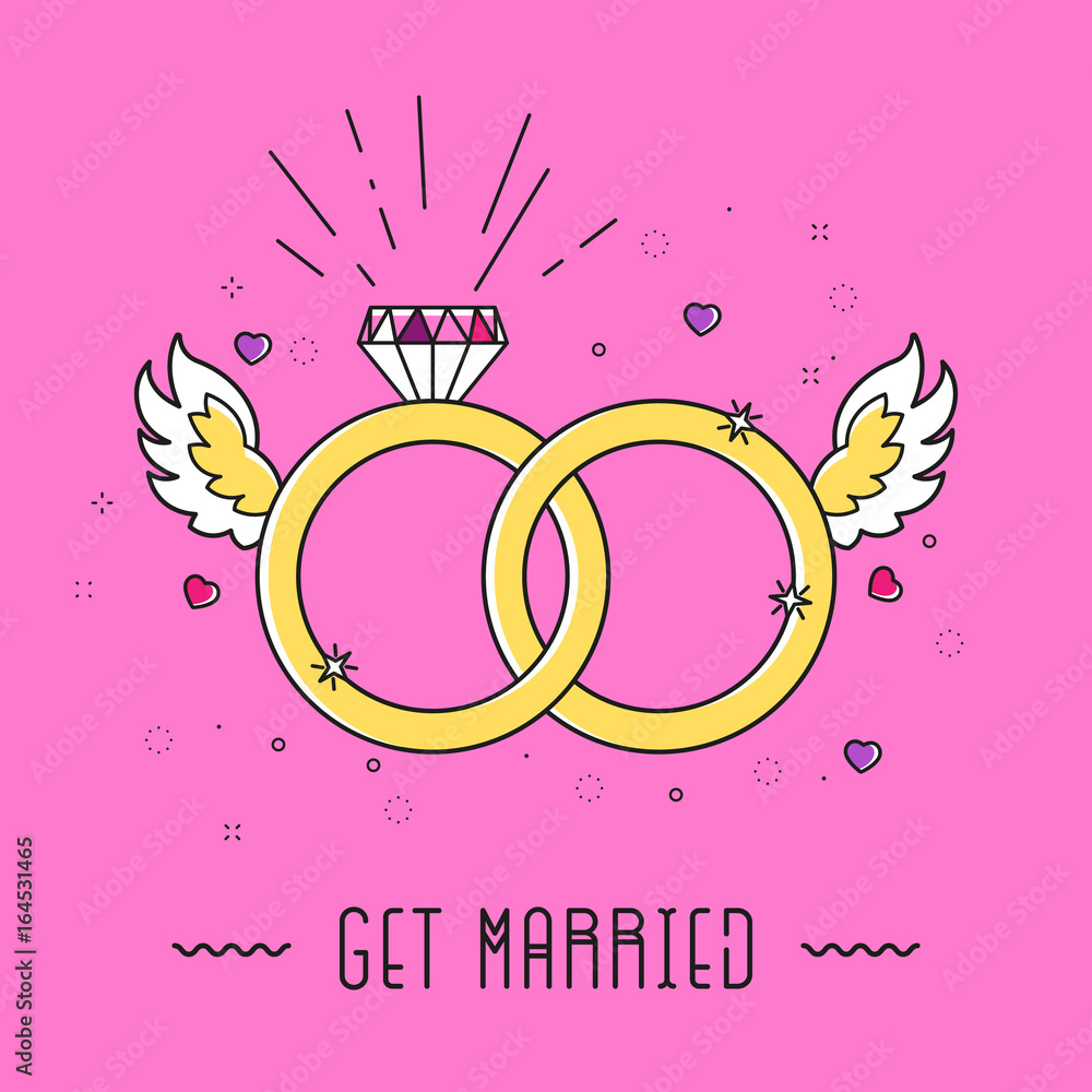 Cartoon Wedding Rings Together