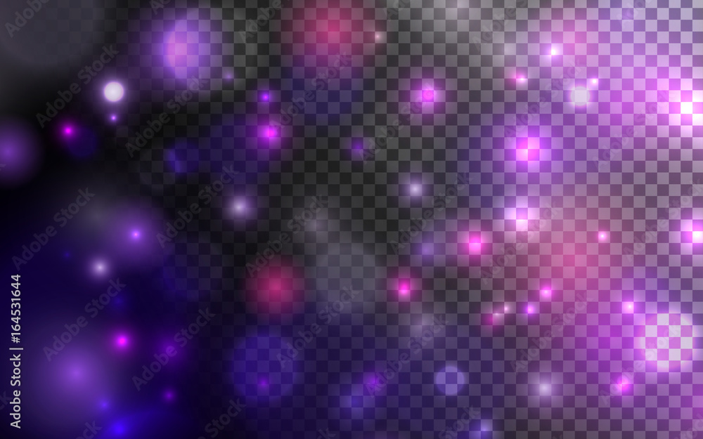 Vector illustration. Bokeh abstract lights on transparent background.