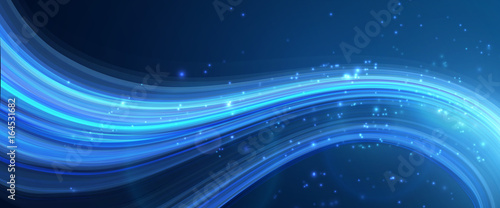 Vector background. Bright glowing curve on dark, with light particles.