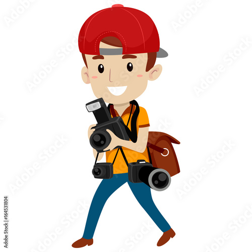 Vector Illustration of Photographer with Different Camera