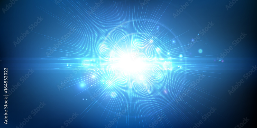 Light effect, glowing flare. Abstract blue background. Vector graphic design. - obrazy, fototapety, plakaty 