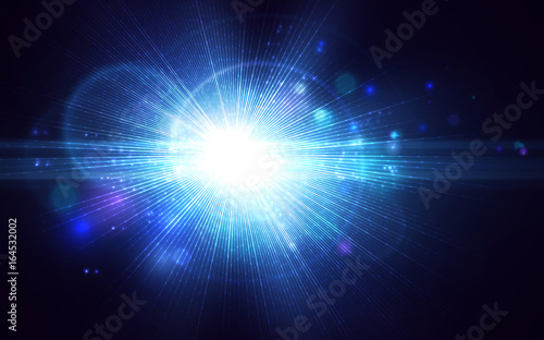 Light effect, glowing flare. Abstract blue background. Vector graphic design.