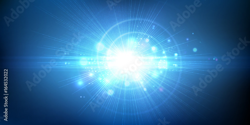 Light effect, glowing flare. Abstract blue background. Vector graphic design.
