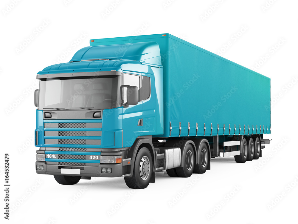 Blue cargo delivery truck. 3D rendering