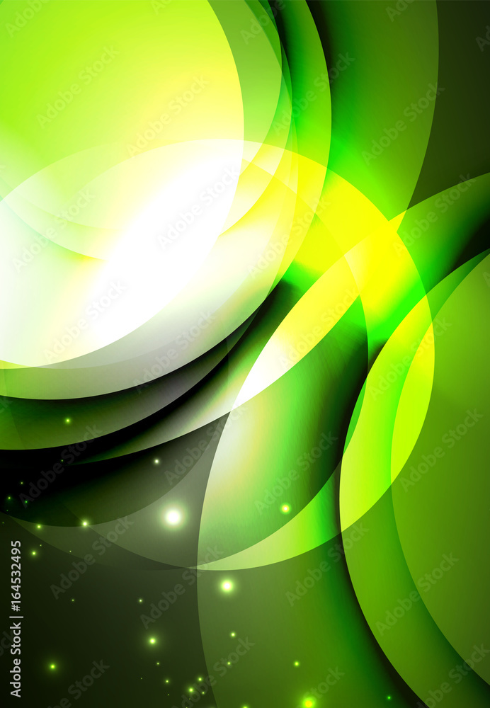 Digital illustration, glowing waves and circles Digital illustration, glowing waves and circles