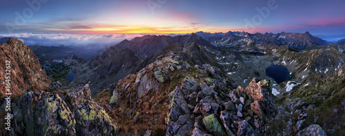 Panorama of mountain landscape in Tatras at sunrise