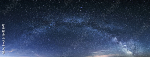 Milky way panorama, night sky with stars