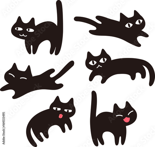 シンプルな黒猫のイラストセット