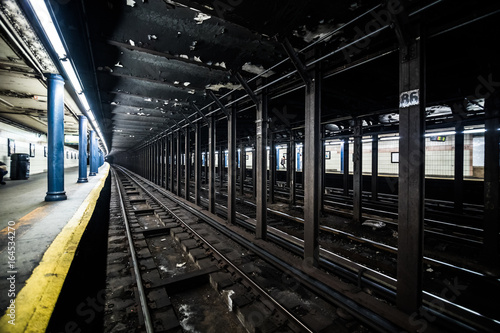 Fototapeta Naklejka Na Ścianę i Meble -  Underground Empty Subway Station Dock in New York City on line tree.