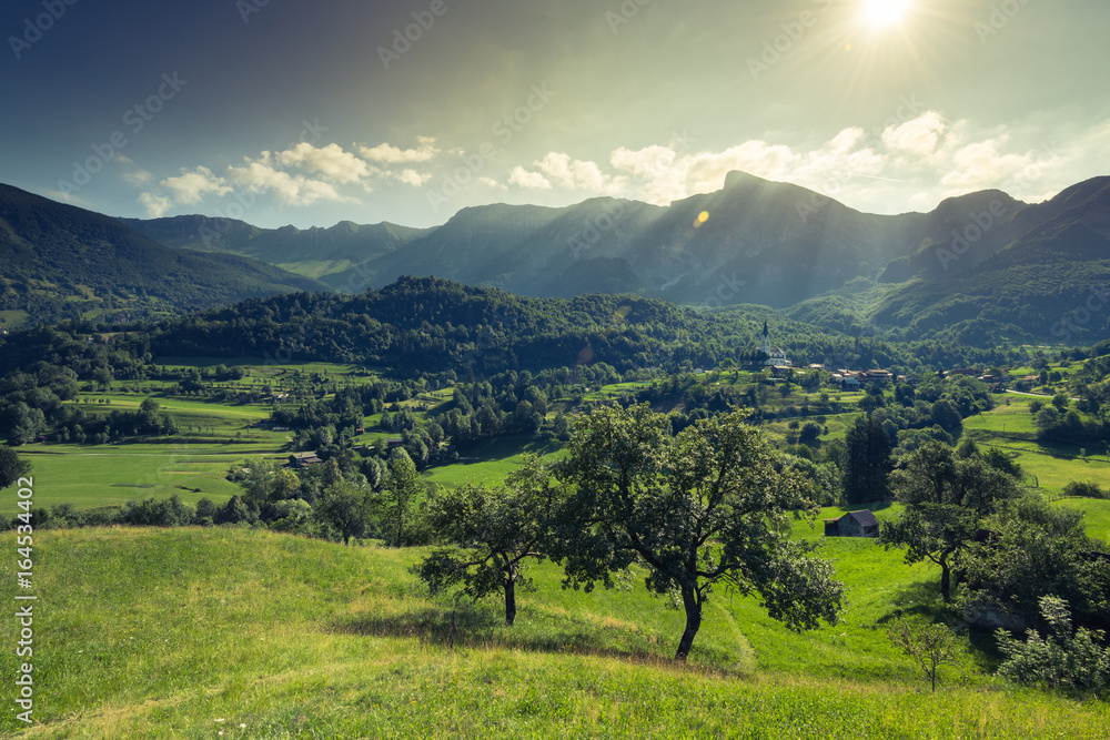 Countryside and Dreznica village in Julian Alps,Slovenia