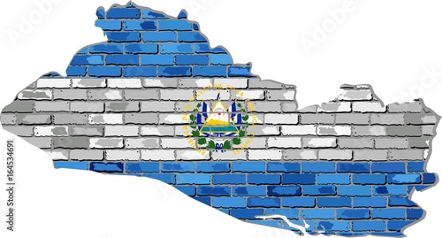 El Salvador map on a brick wall - Illustration,  
El Salvador map with flag inside