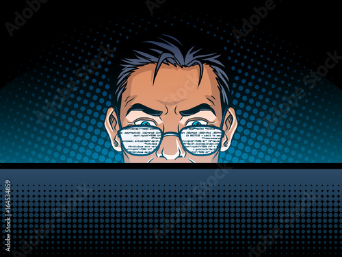 Software developer at work comic book style vector photo