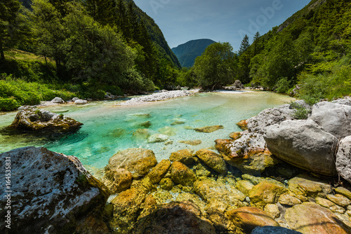 Turquoise water in Soca river, Slovenia