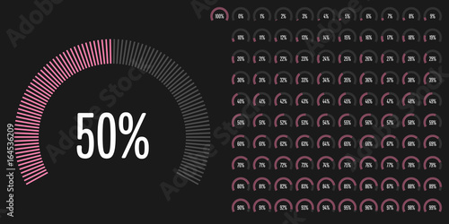 Set of circular sector percentage diagrams from 0 to 100 ready-to-use for web design, user interface (UI) or infographic - indicator with pink