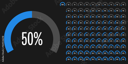 Set of circular sector percentage diagrams from 0 to 100 ready-to-use for web design, user interface (UI) or infographic - indicator with blue