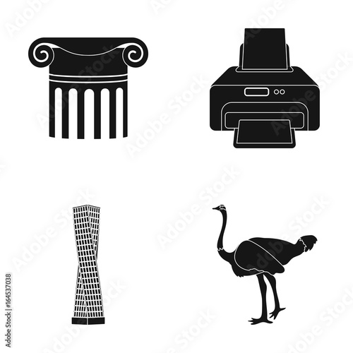 Tribune, printer and other web icon in black style. tower, ostrich icons in set collection.