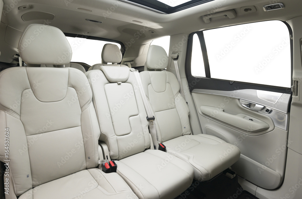 Car interior back seats white leather isolated