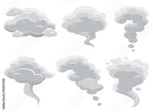 Cartoon smoking clouds and comic cumulus cloud vector collection