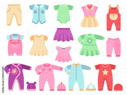 Colorful baby girl clothes vector set