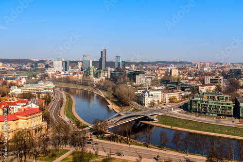 Lithuania. City of Vilnius. City skyline. View on modern city center, skyscrapers and bridge over Neris river.