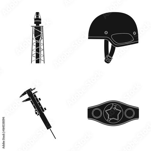 Tower, slack and other web icon in black style.caliper, boxer's belt icons in set collection.
