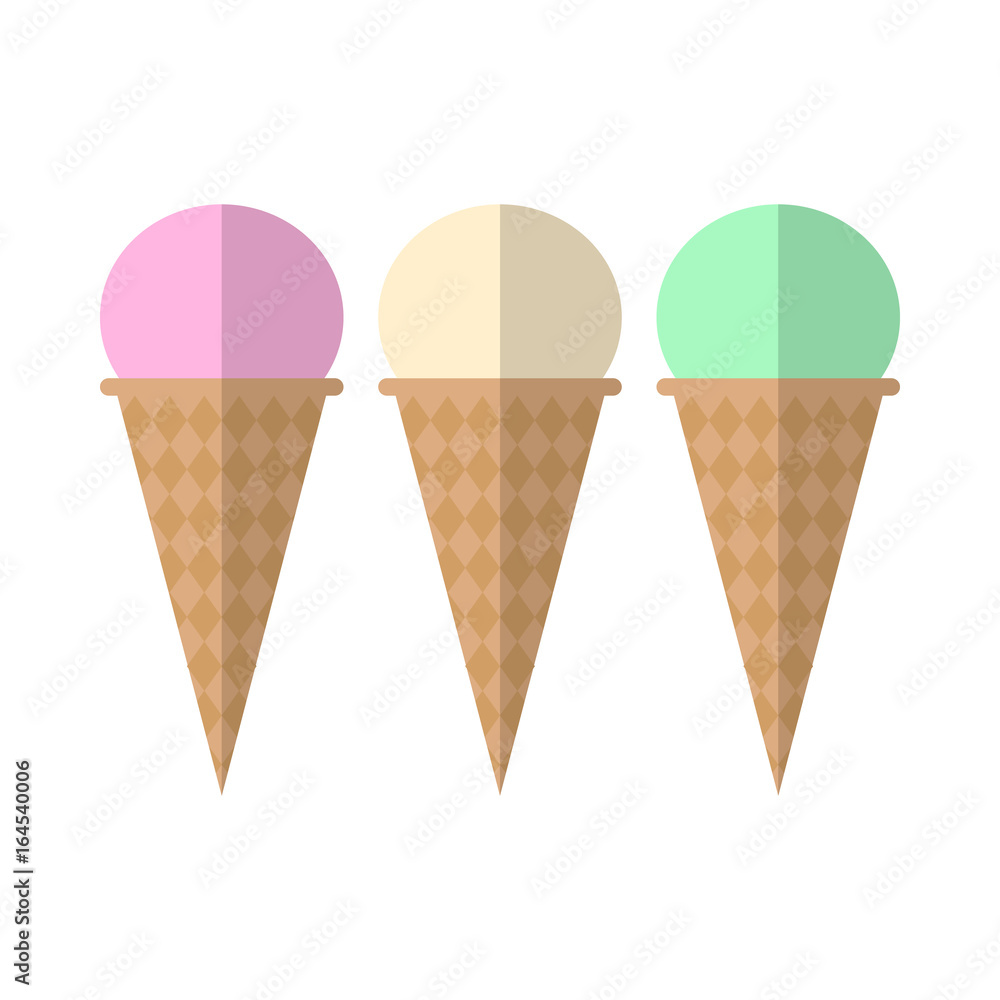 Ice cream cones flat icon, vector sign, colorful pictogram isolated on white. Symbol, logo illustration. Flat style design