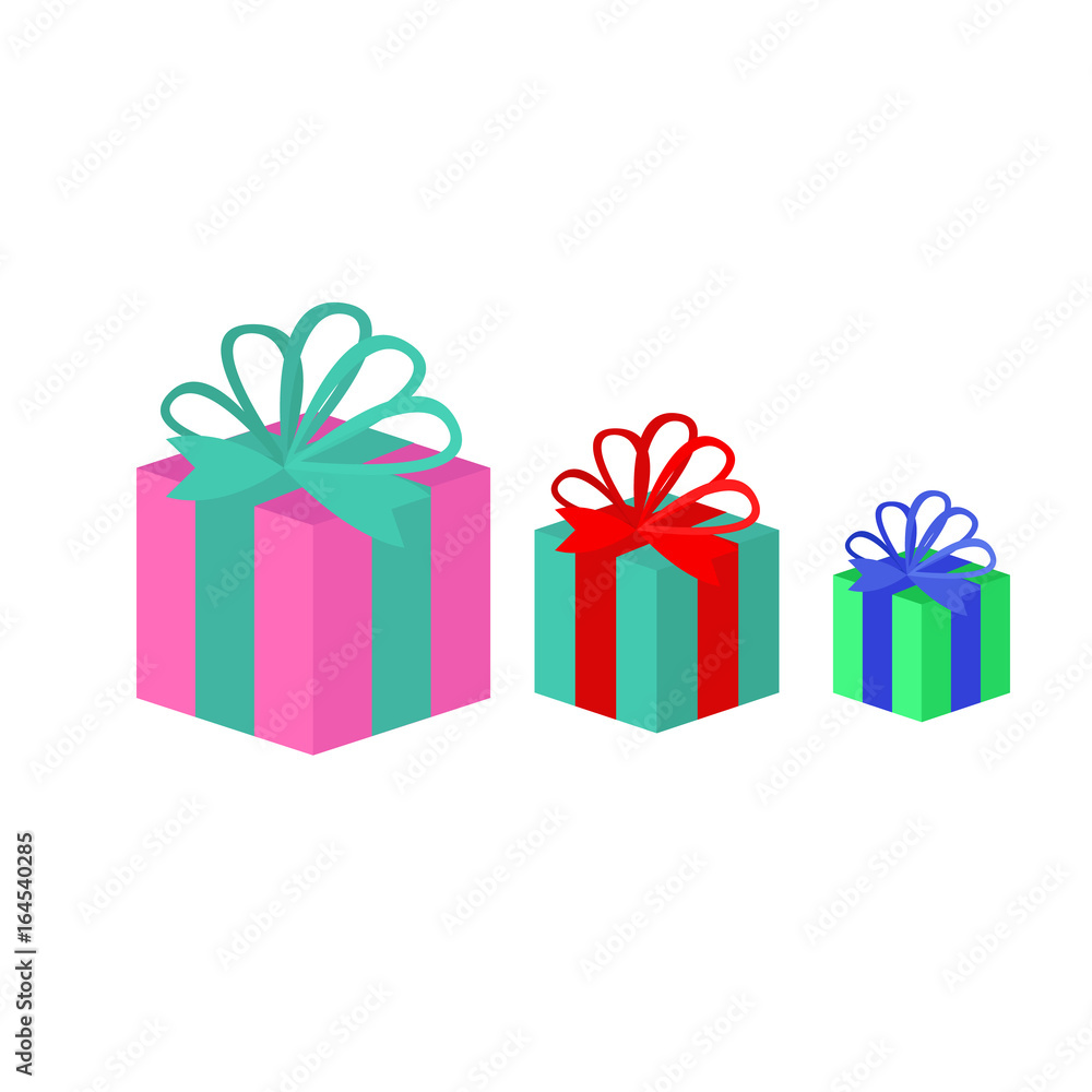 Fototapeta premium Gift box with ribbon flat icon, vector sign, colorful pictogram isolated on white. Present symbol, logo illustration. Flat style design