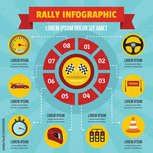 Rally infographic concept, flat style