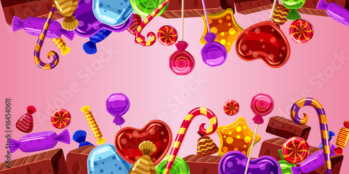 Sweets cakes banner horizontal pink, cartoon style