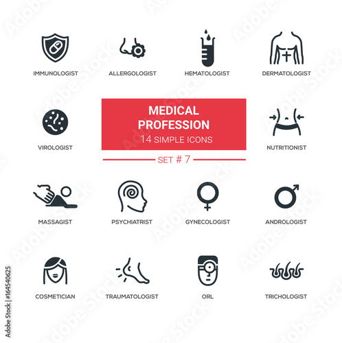 Medical professions - Modern simple thin line design icons, pictograms set