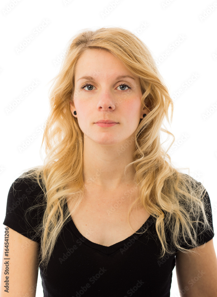 Obraz premium Brak emocji Portret pięknej blondynki Kaukaski kobieta na białym tle