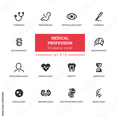 Medical professions - Modern simple thin line design icons, pictograms set