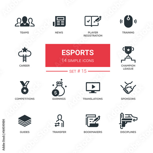 eSports - Modern simple thin line design icons, pictograms set