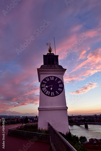 Clock Tower on Petrovaradin fortress at sunset