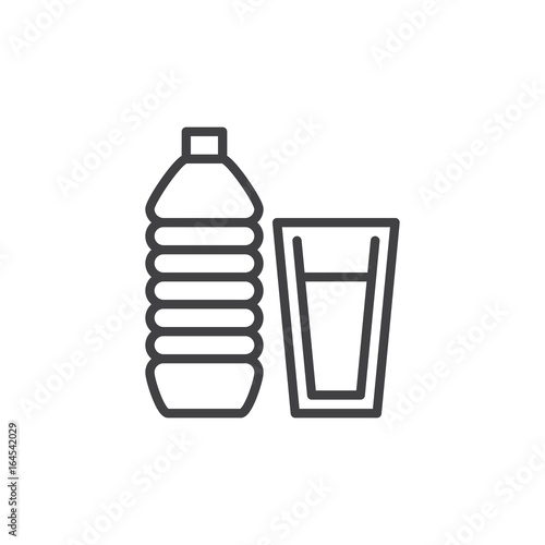 Water bottle and glass with water line icon, outline vector sign, linear style pictogram isolated on white. Symbol, logo illustration. Editable stroke. Pixel perfect graphics